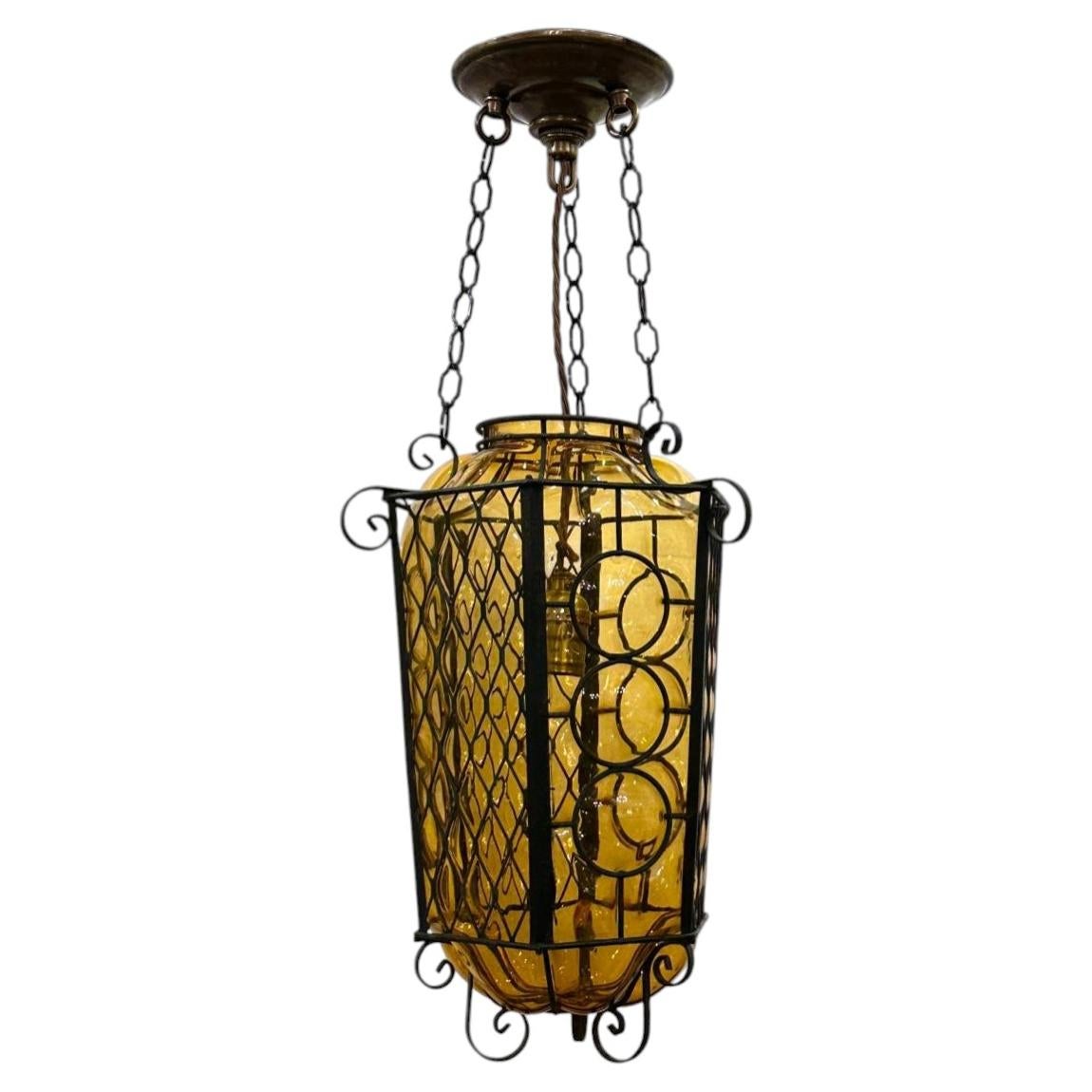 Vintage Amber Glass Lantern For Sale