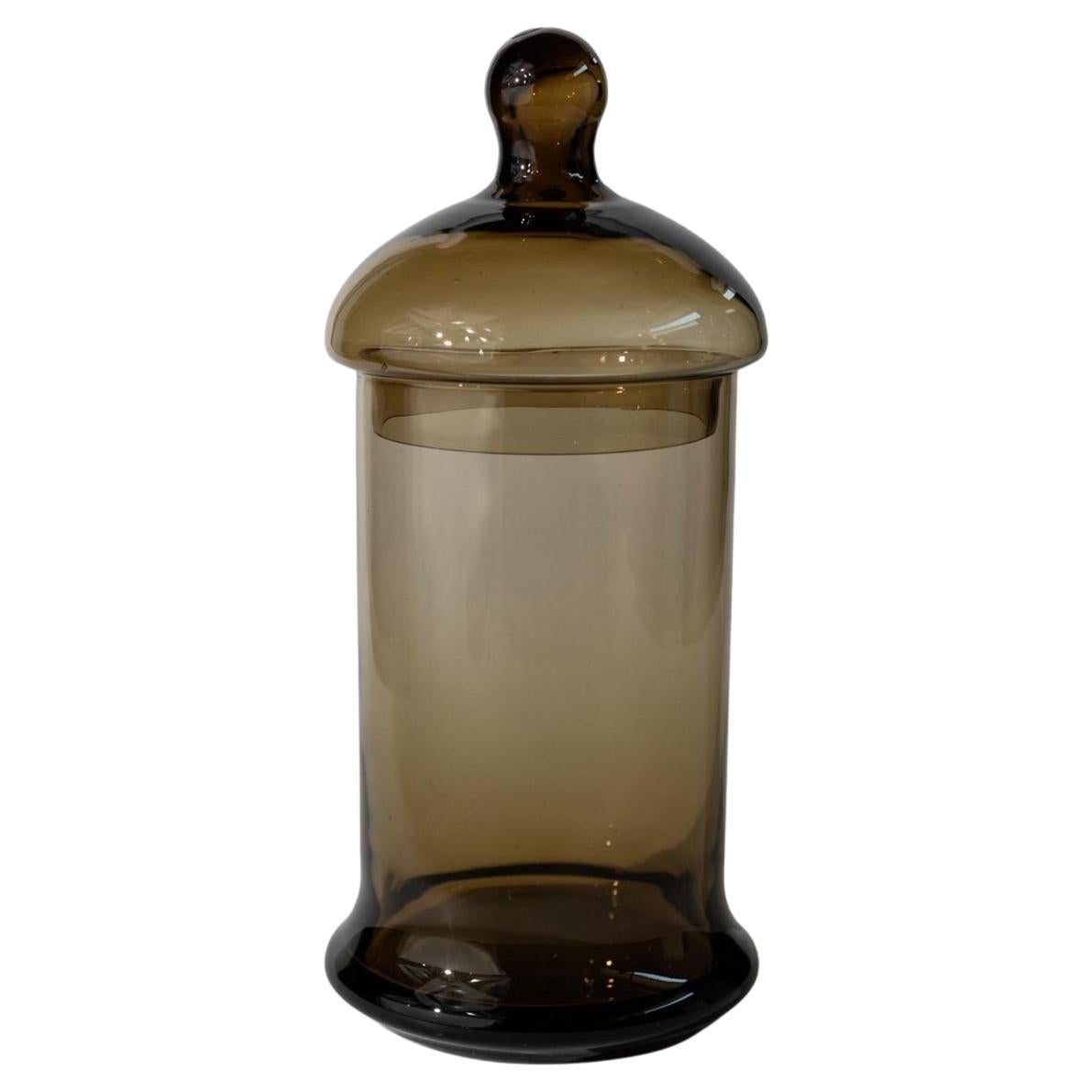 Boîte à couvercle en verre ambré vintage, Italie, années 1970 en vente