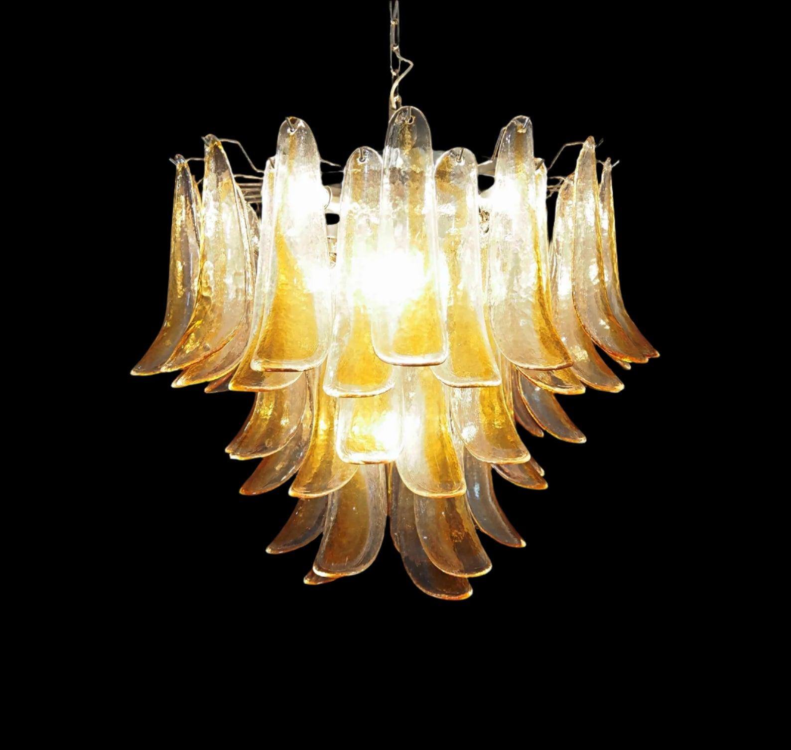 North American Vintage Amber Glass Petal Chandelier For Sale