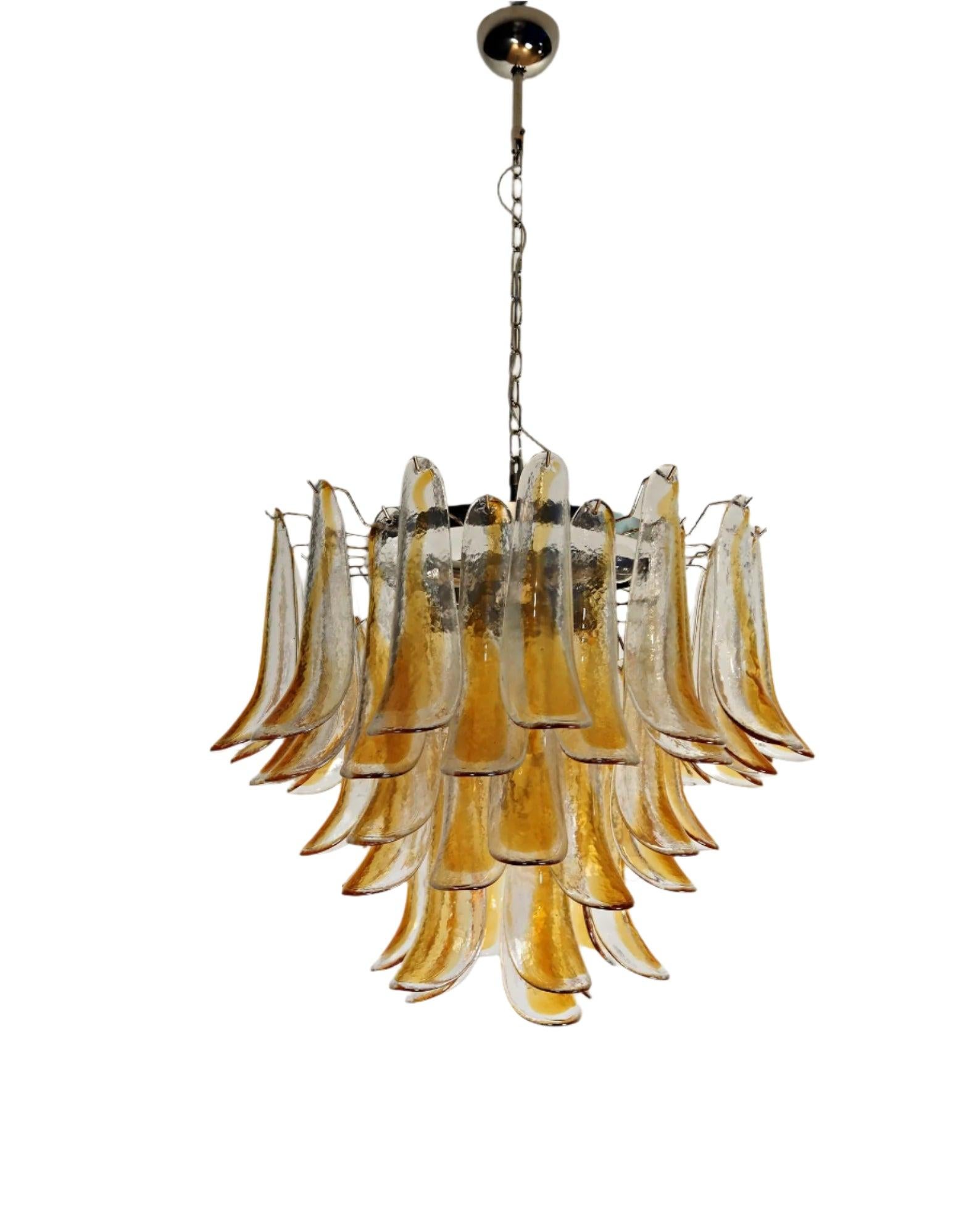 Vintage Amber Glass Petal Chandelier In Excellent Condition For Sale In Los Angeles, CA