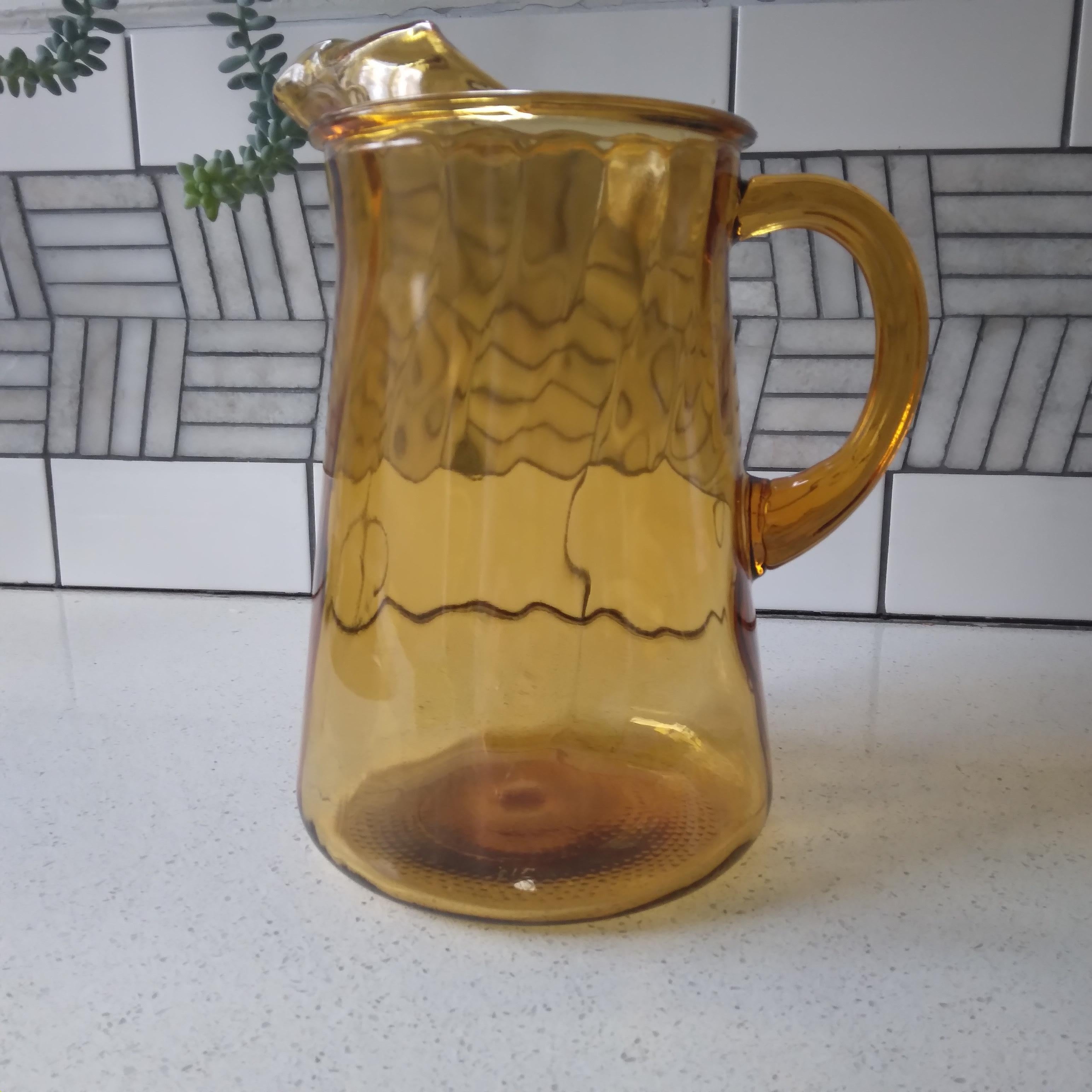 Unknown Vintage Amber Glass Pitcher with Swirl Pattern For Sale
