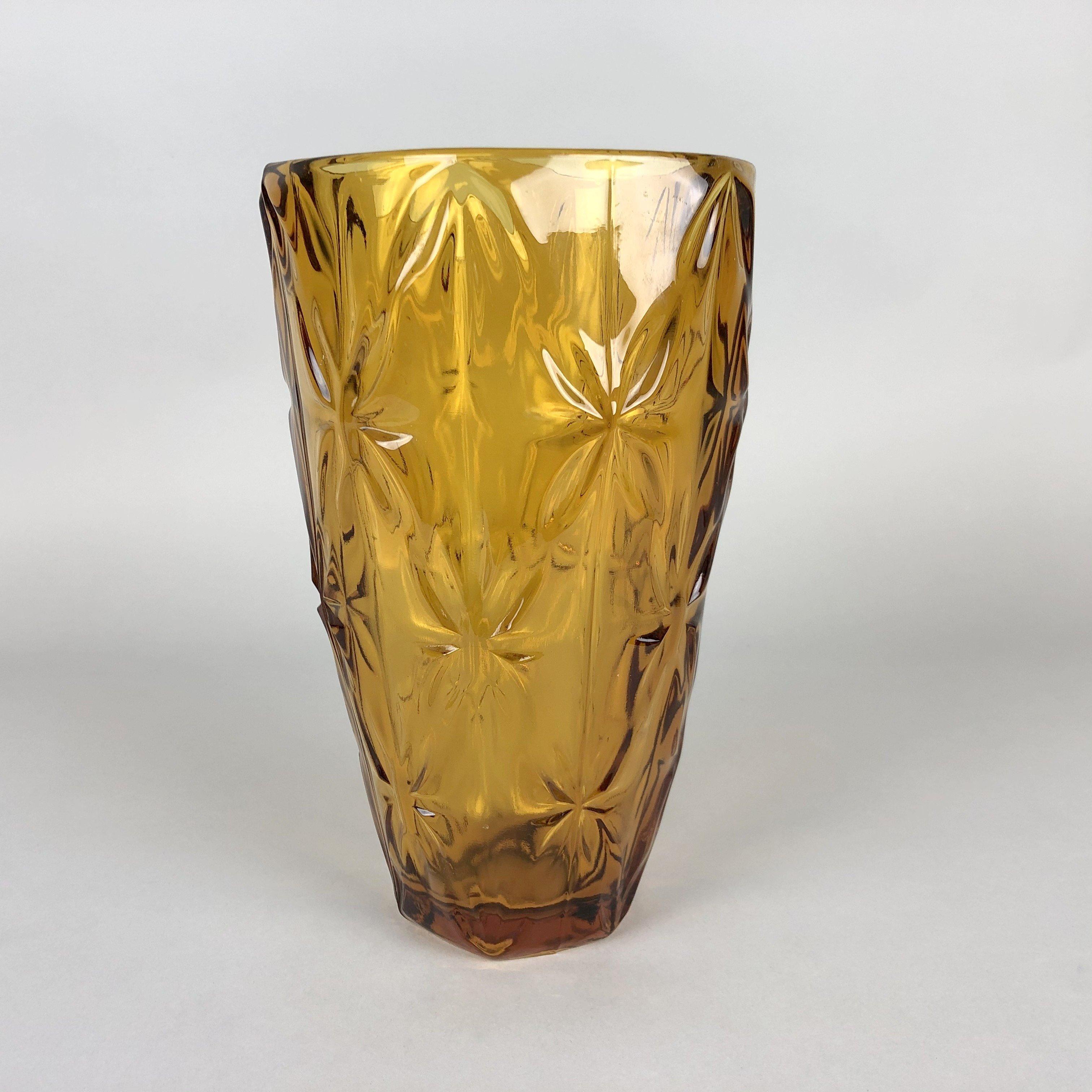 Mid-Century Modern Vintage Amber Glass Vase, 1970s For Sale