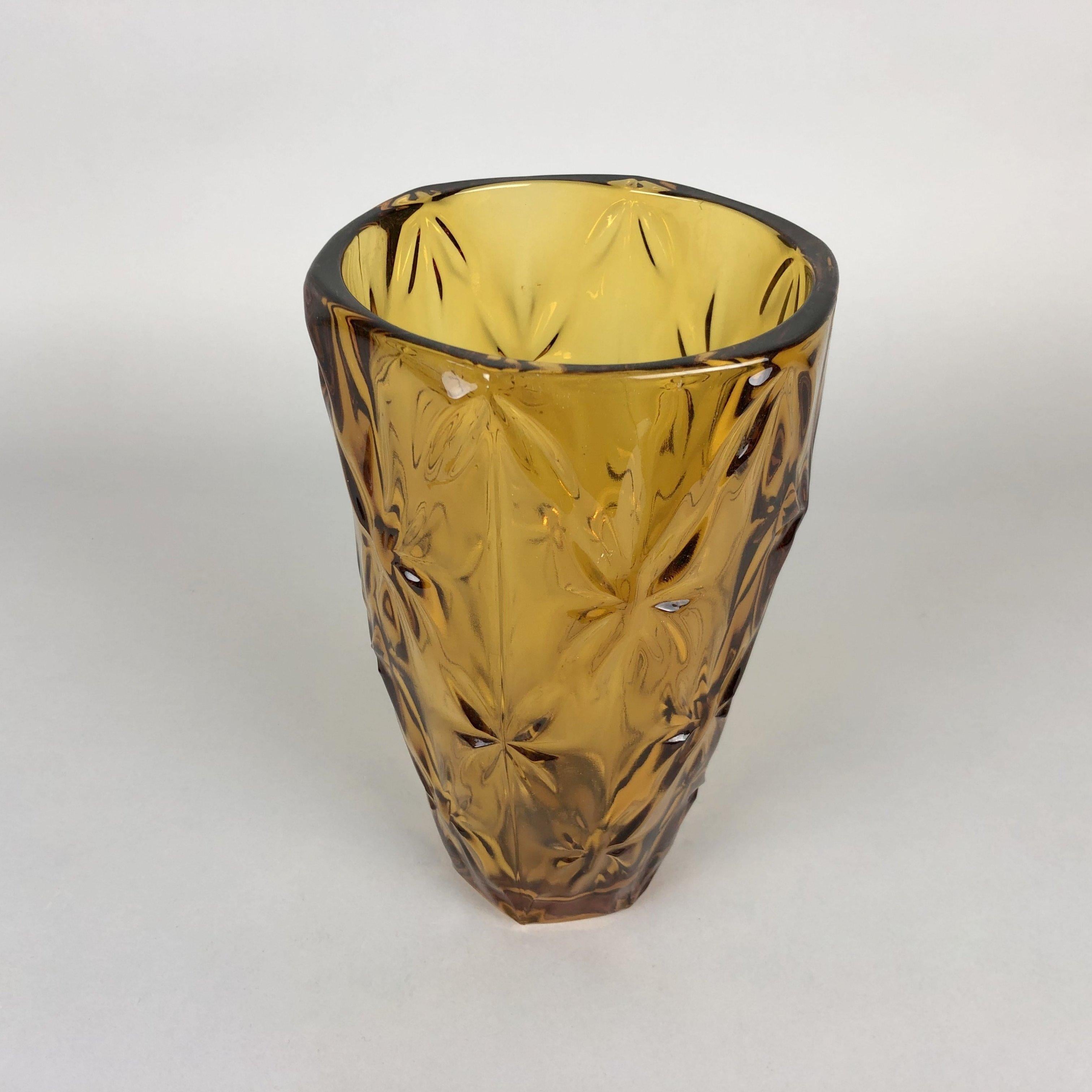 Czech Vintage Amber Glass Vase, 1970s For Sale