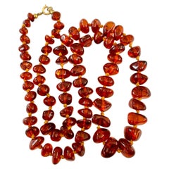 Vintage Amber Graduated Bead Necklace with Brass Clasp