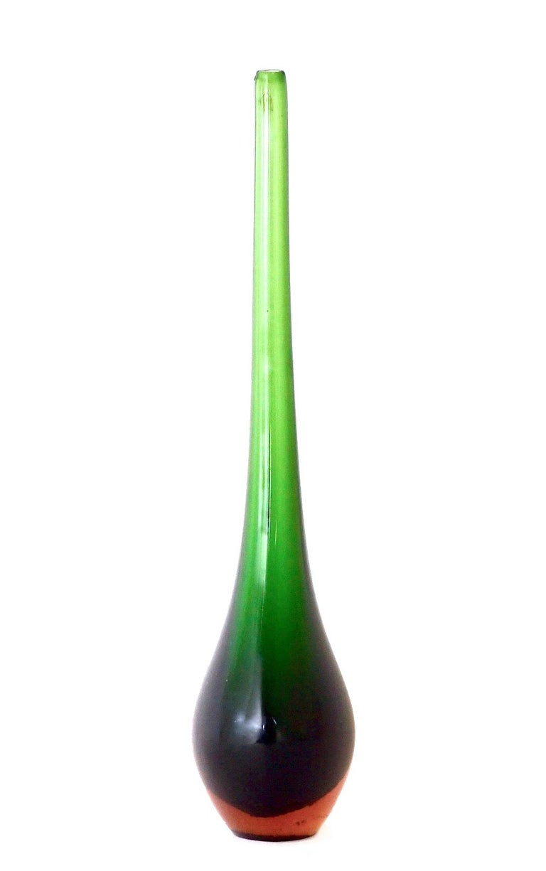 Vintage Amber Green Midcentury Hand Blown Art Glass Bud Vase Murano Italy For Sale At 1stdibs