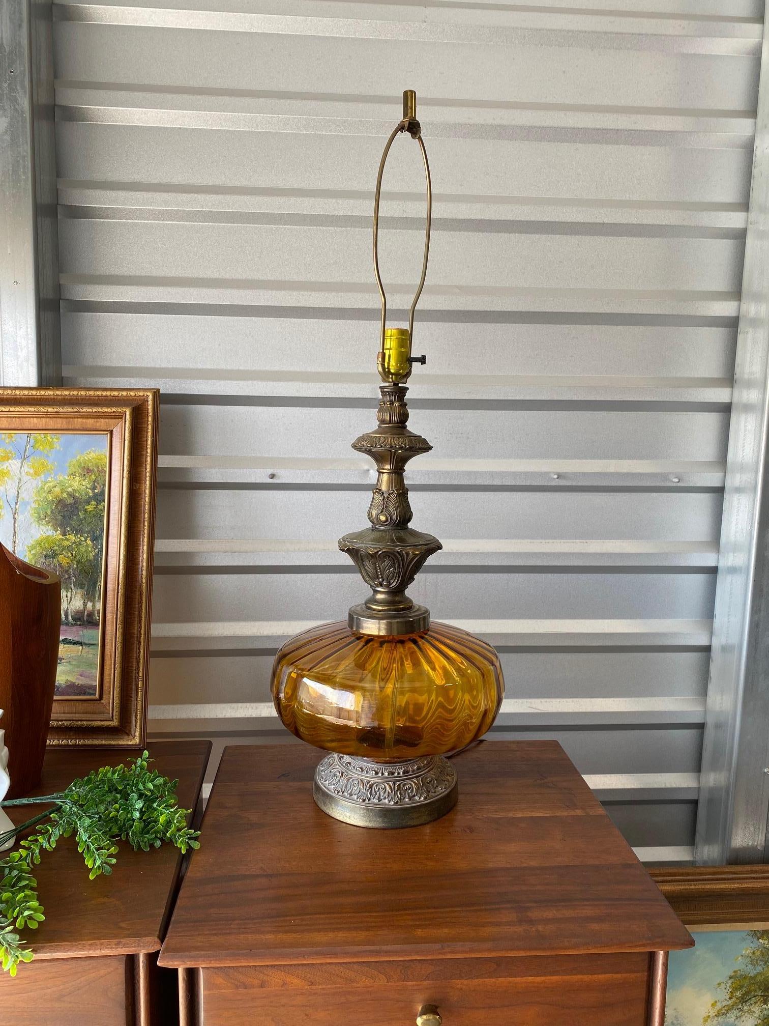 large vintage amber glass lamp