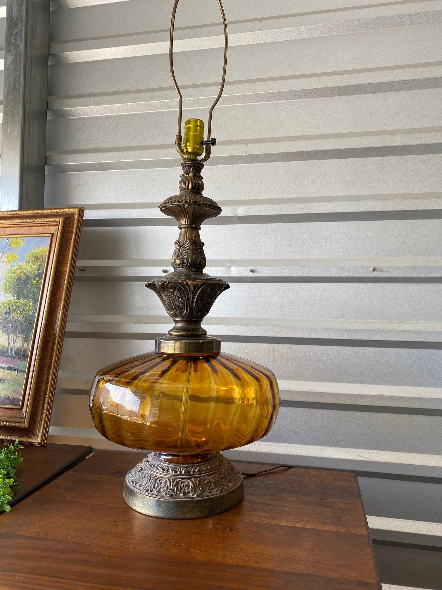 Mid-Century Modern Vintage Amber Hollywood Glass Lamp