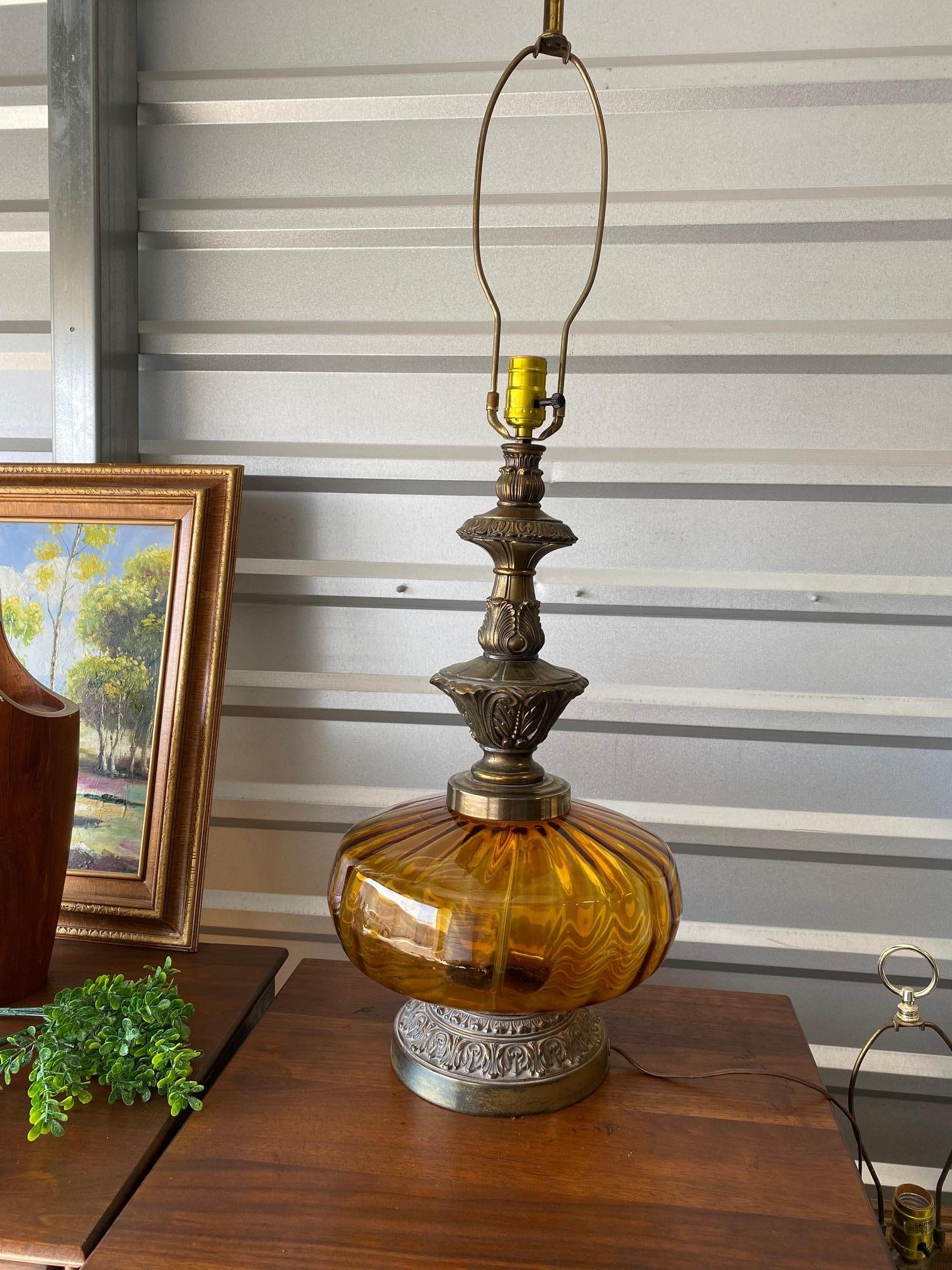 Unknown Vintage Amber Hollywood Glass Lamp