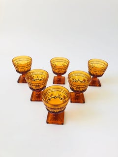 Vintage Amber Indiana Glass Coupe Glasses, Set of 6