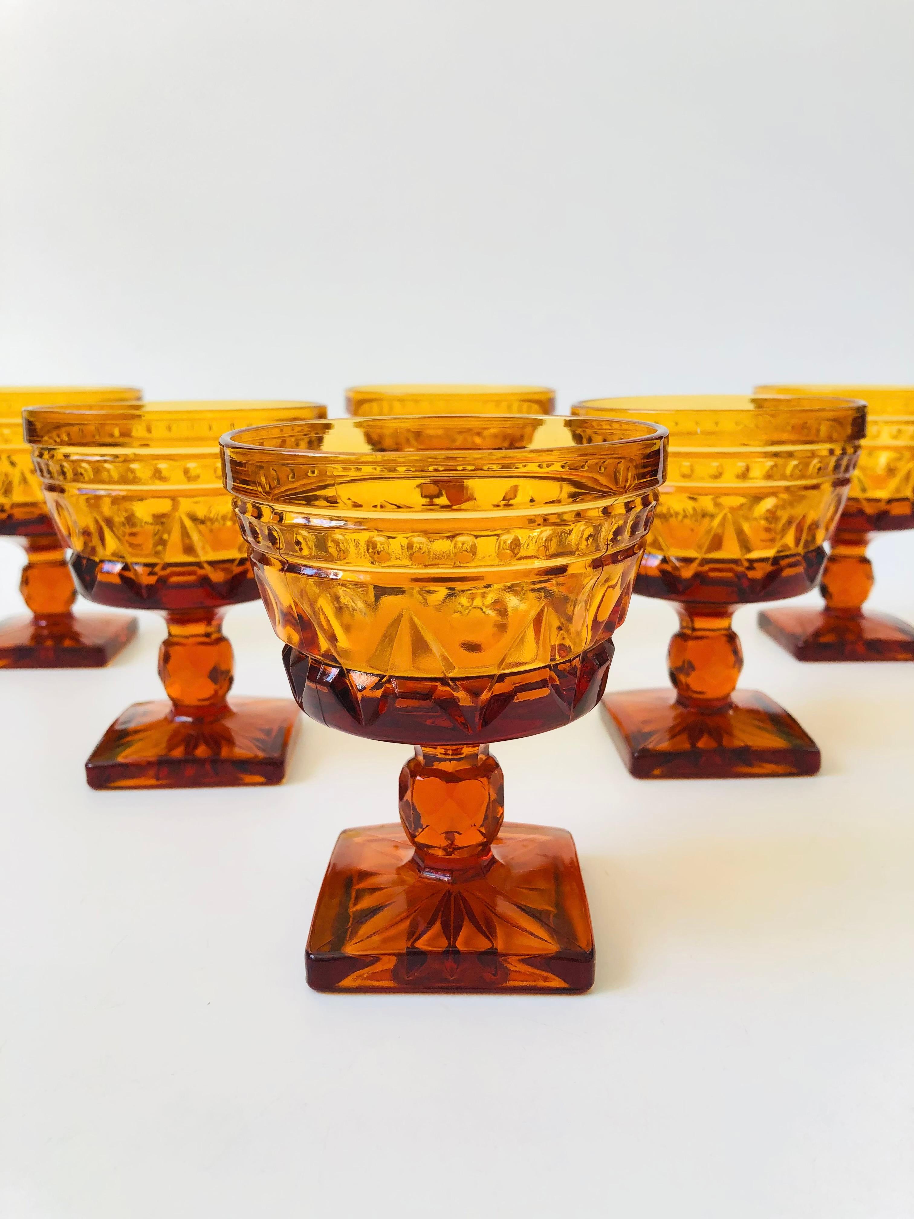 Mid-Century Modern Vintage Amber Indiana Glass Coupe Glasses, Set of 6