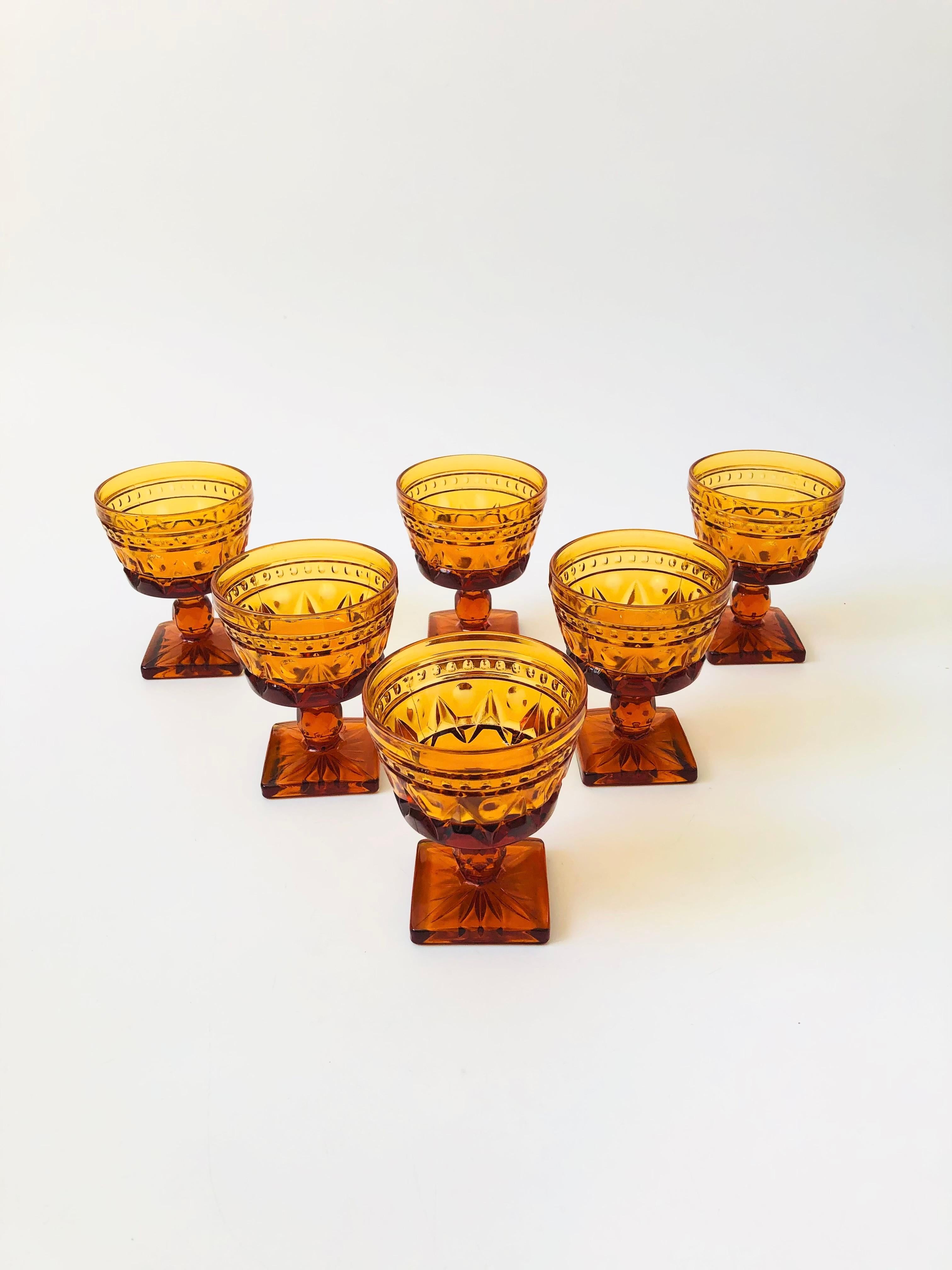 Vintage Amber Indiana Glass Coupe Glasses, Set of 6 2