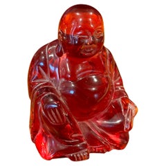 Vintage Amber Lucite "Happy Buddha" Sculpture