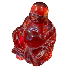 Vintage Amber Lucite "Happy Buddha" Sculpture