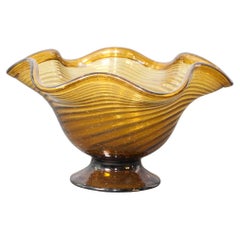 Vintage Amber Murano Art Glass Decorative Footed Fruit Bowl 1960s Italy