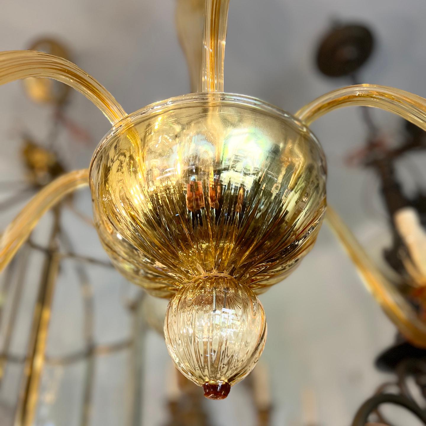 Italian Vintage Amber Murano Glass Chandelier For Sale