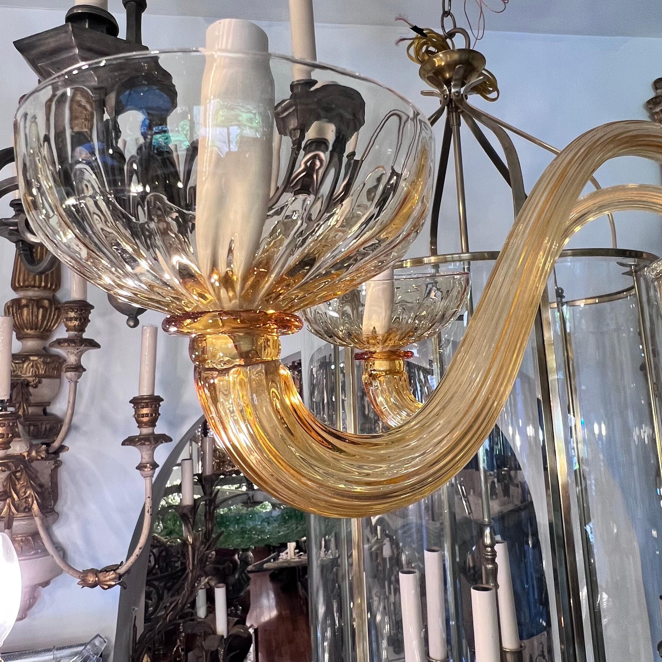 Vintage Amber Murano Glass Chandelier In Good Condition For Sale In New York, NY