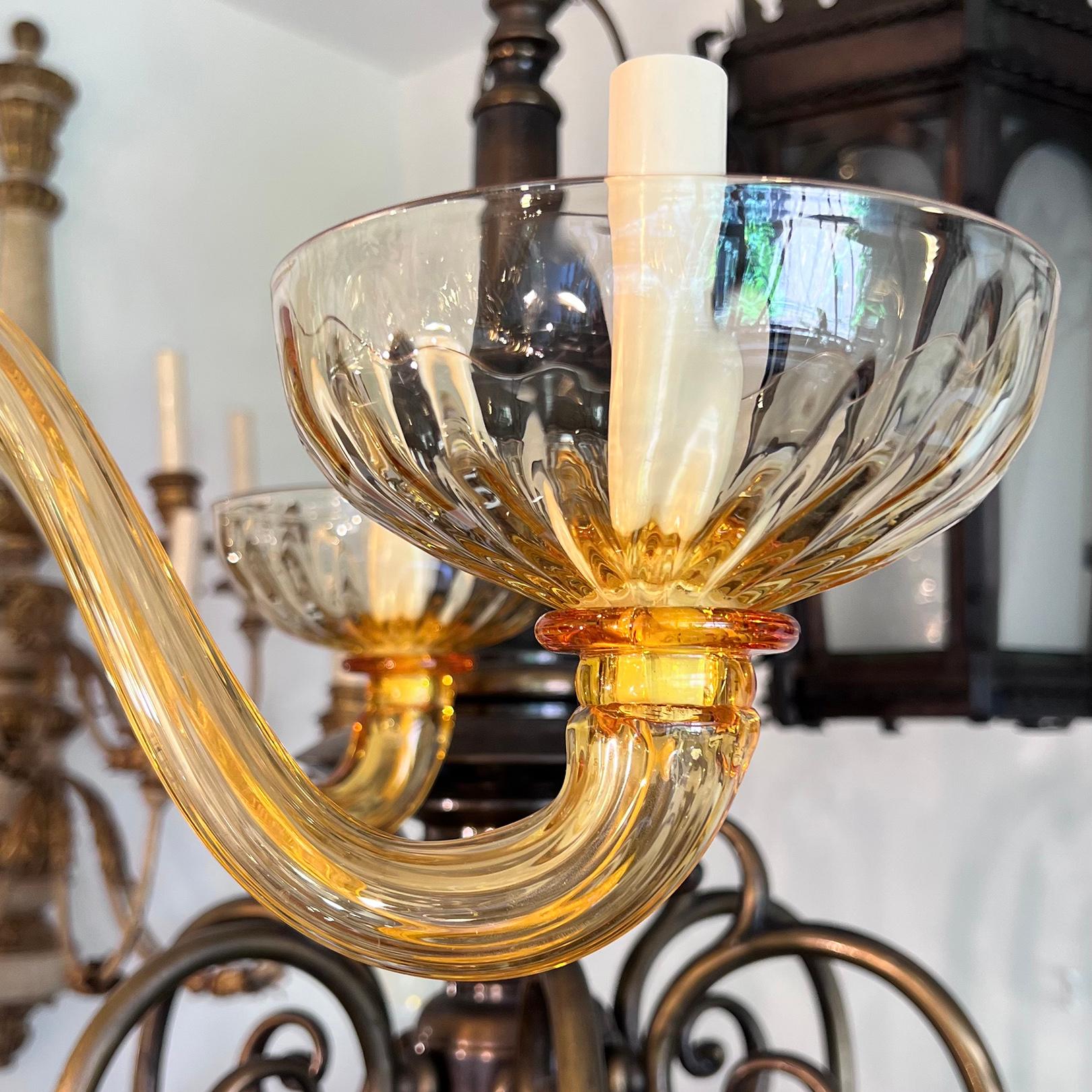 Mid-20th Century Vintage Amber Murano Glass Chandelier For Sale