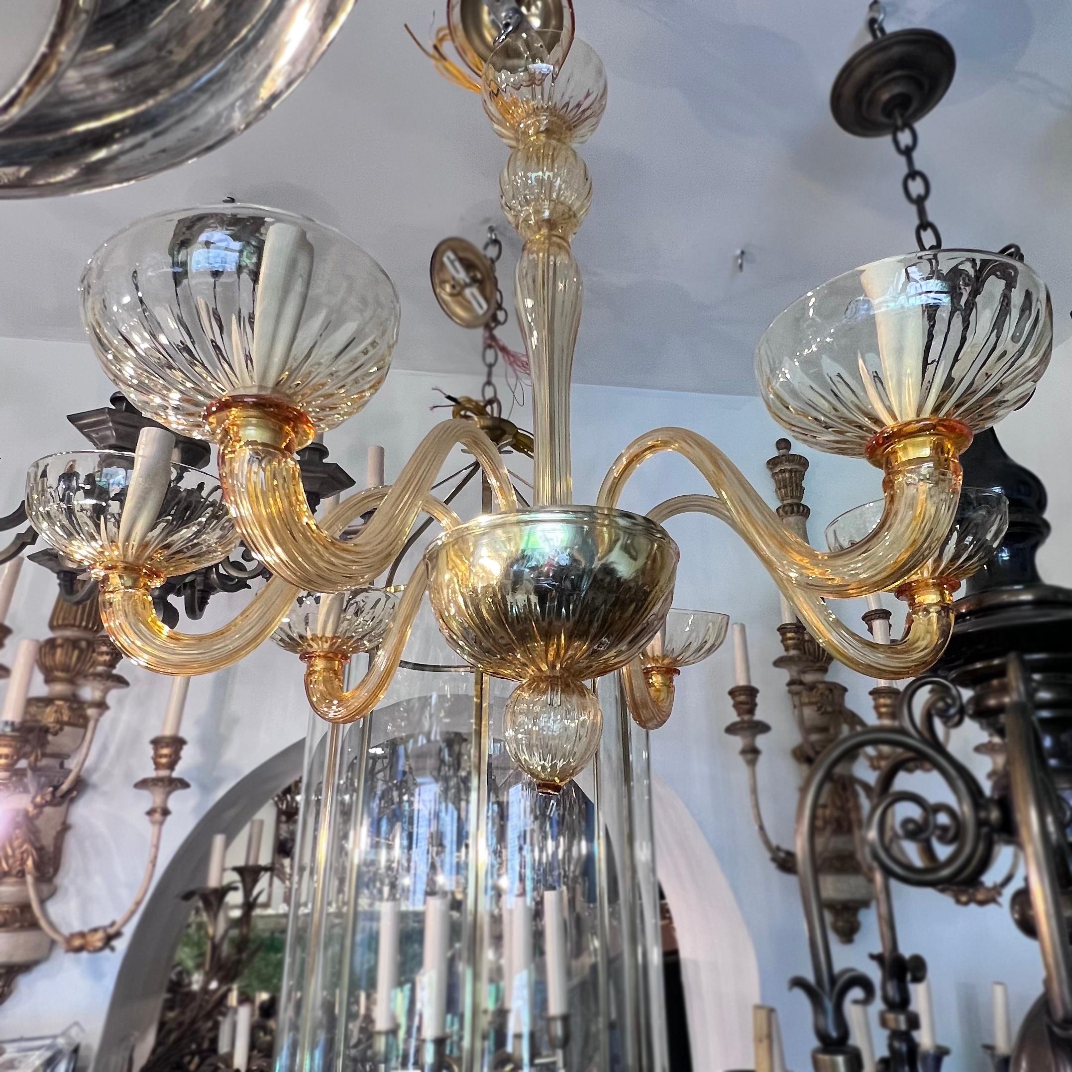 Vintage Amber Murano Glass Chandelier For Sale 2