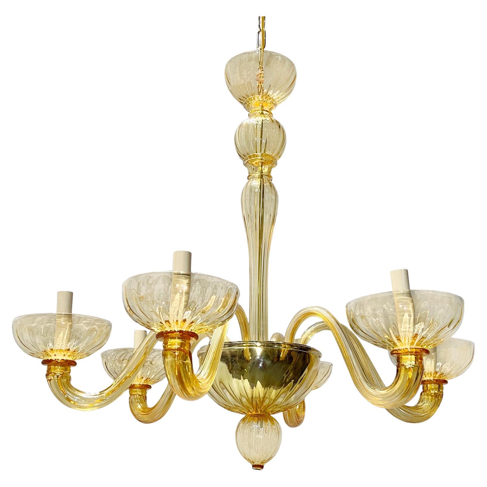 Vintage Amber Murano Glass Chandelier For Sale