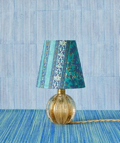 Vintage Amber Murano Table Lamp with Customized Blue Shade, Italy, 1950s