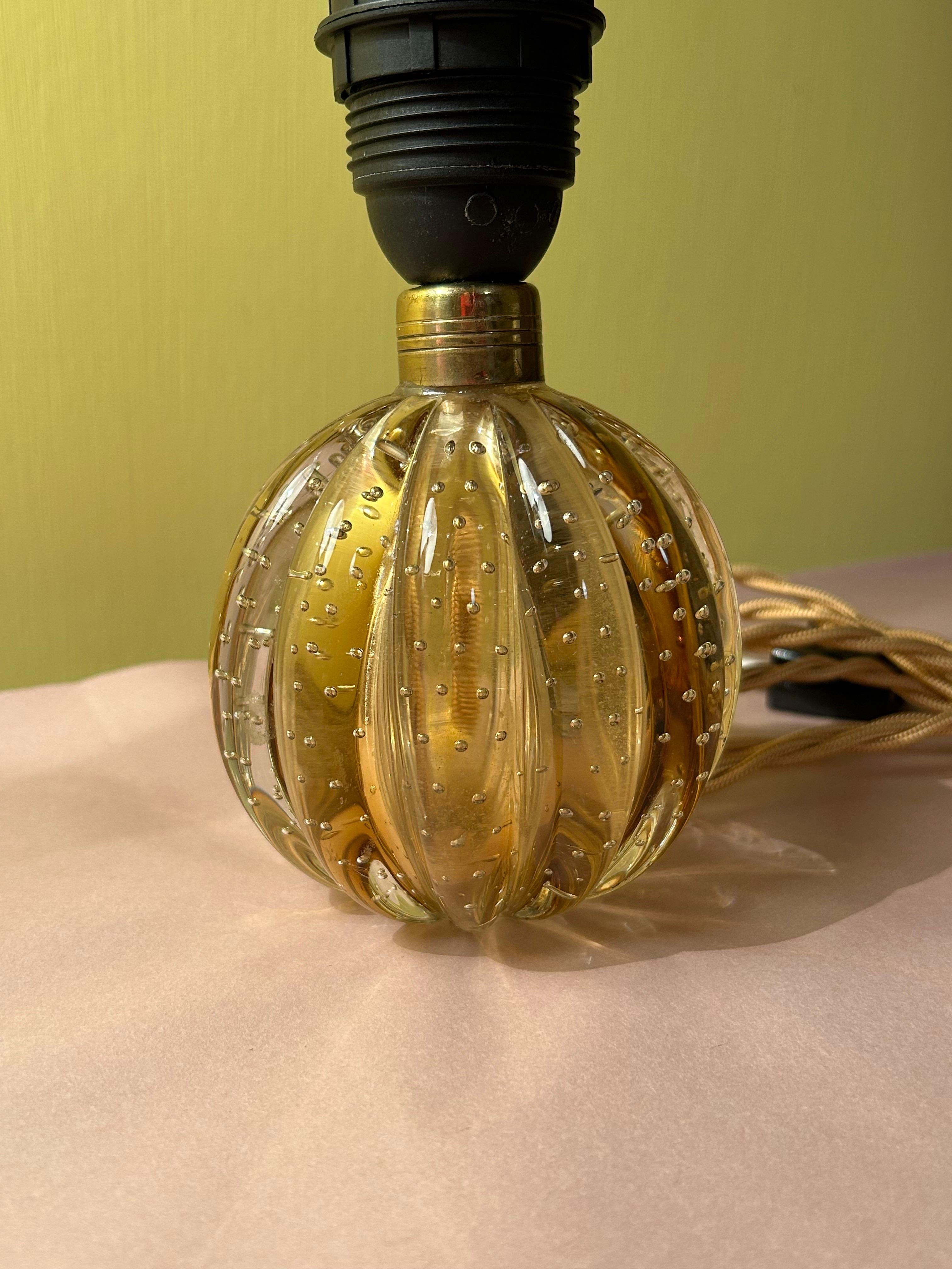 Textile Vintage Amber Murano Table Lamp with Customized Blue Shade, Italy, 1950s For Sale