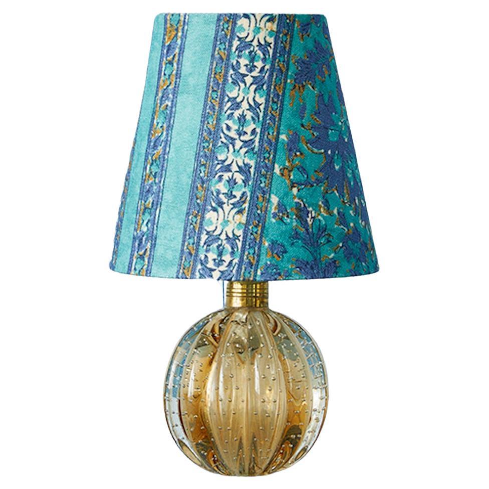 Vintage Amber Murano Table Lamp with Customized Blue Shade, Italy, 1950s