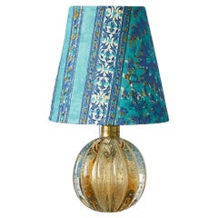 Retro Amber Murano Table Lamp with Customized Blue Shade, Italy, 1950s