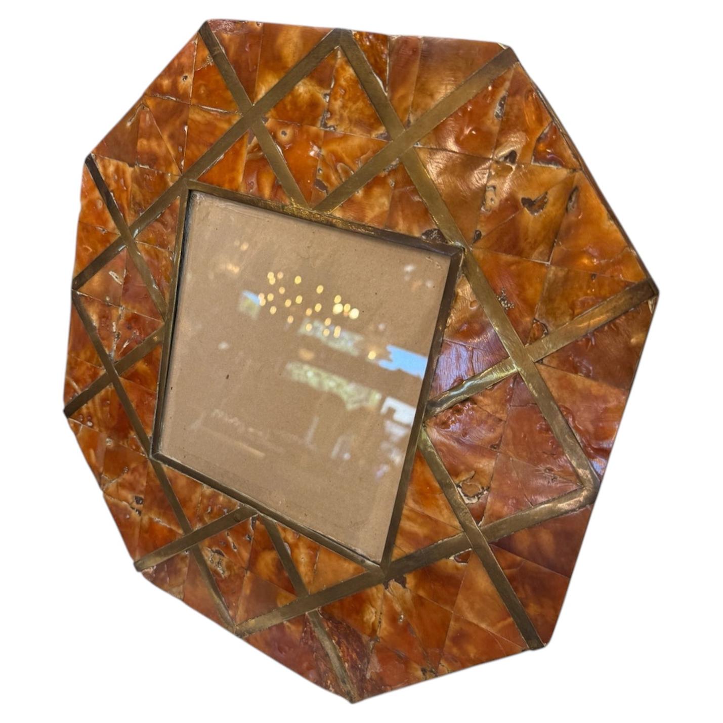Cornici Amber Shell and Brass Geometric Picture Frame
