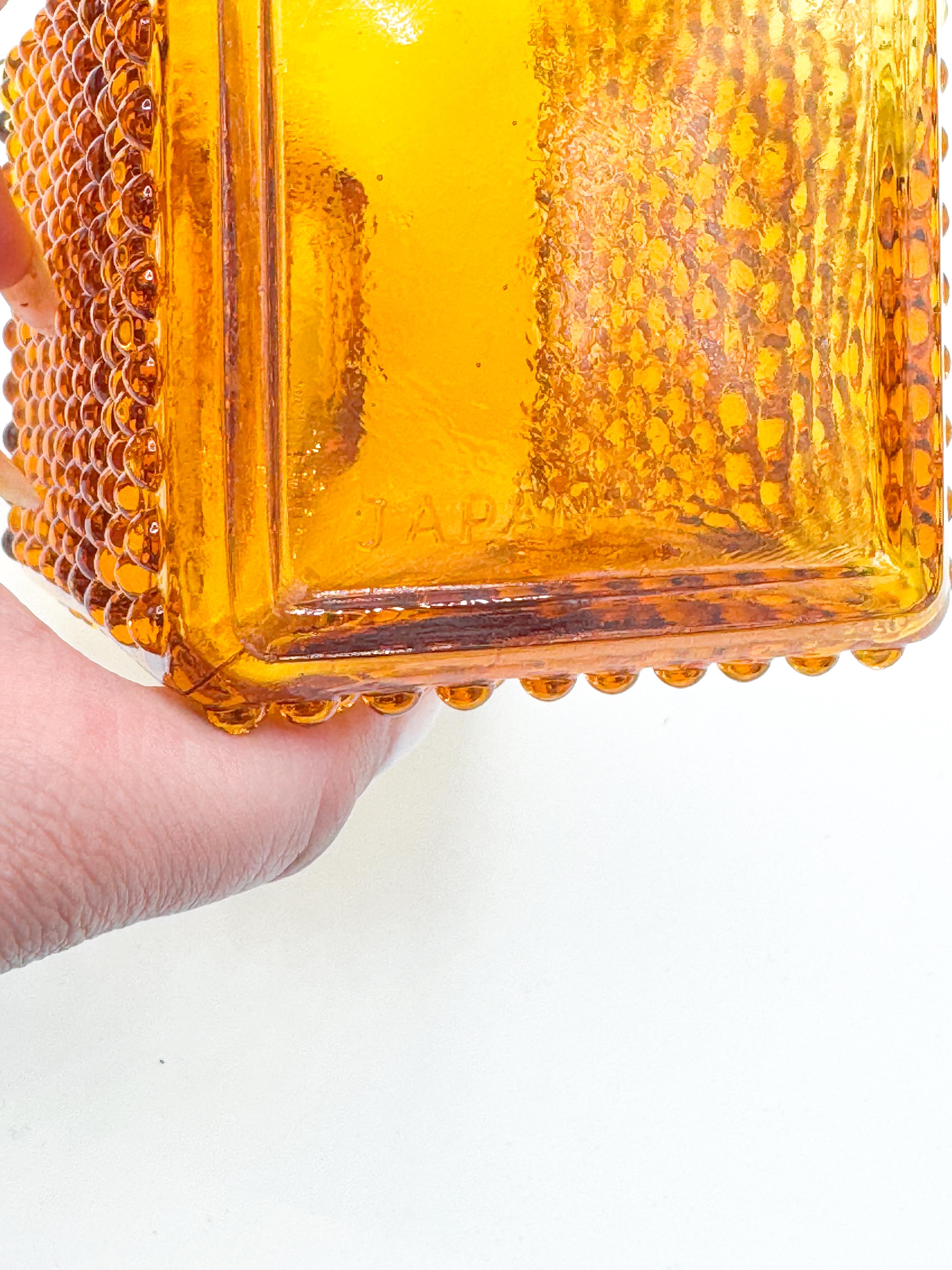 Vintage Amber Square Glass Hobnail Decanter Bottle Carafe Made in Japan Mcm For Sale 2