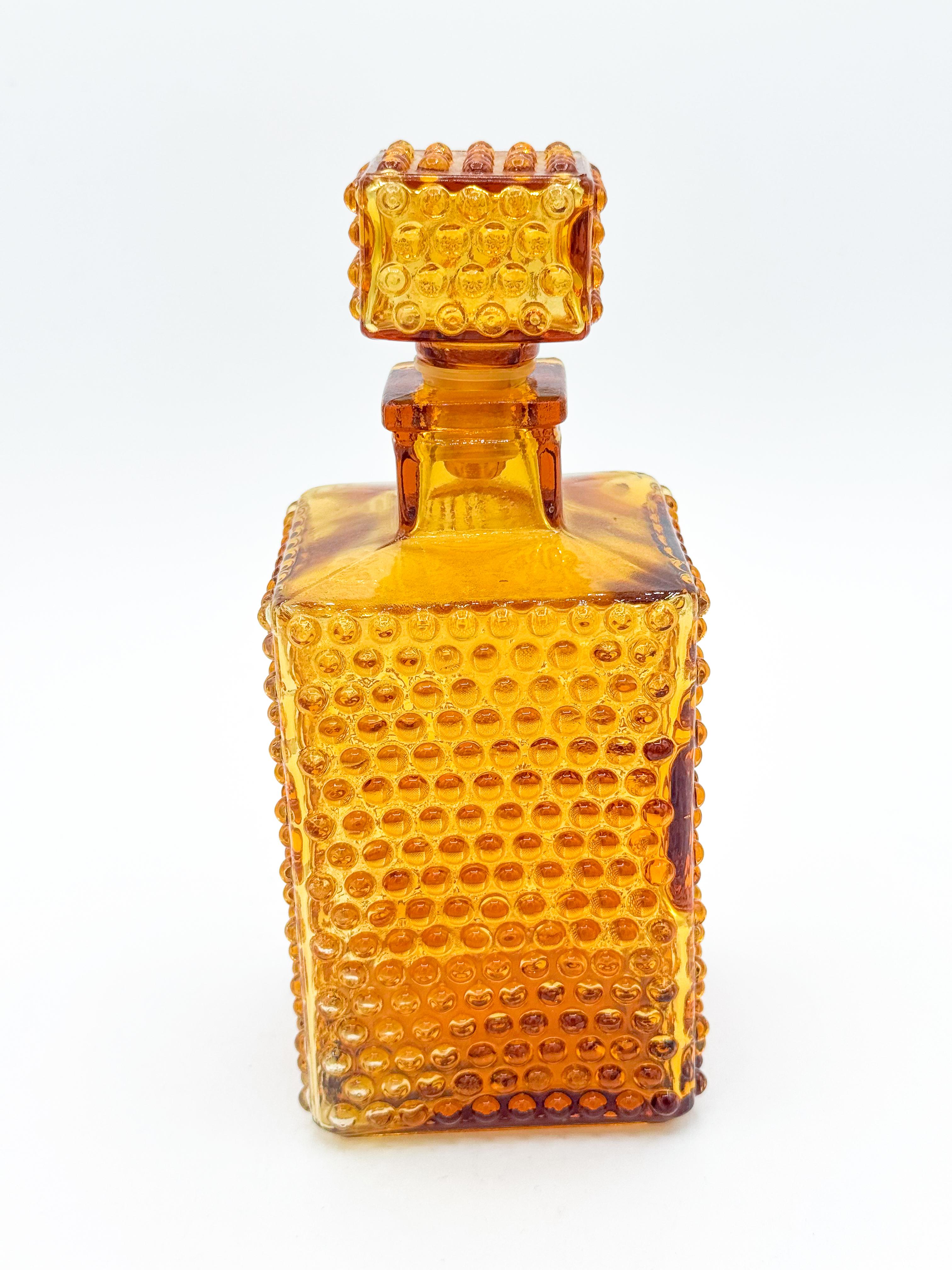 Vintage Amber Square Glass Hobnail Decanter Bottle Carafe Made in Japan Mcm For Sale 3