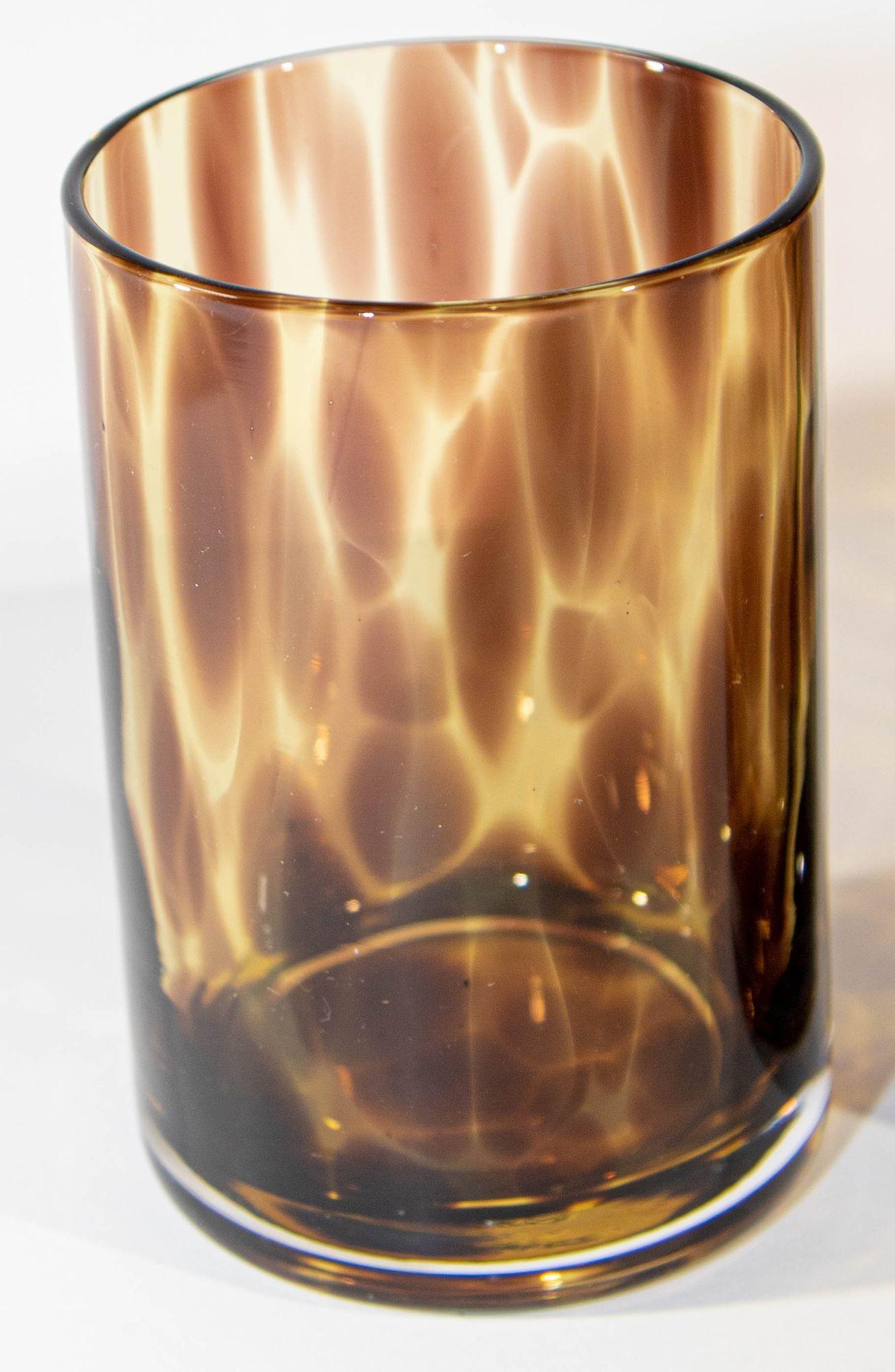 Hand-Crafted Vintage Amber Tortoise Shell Drinking Glasses Set of Four