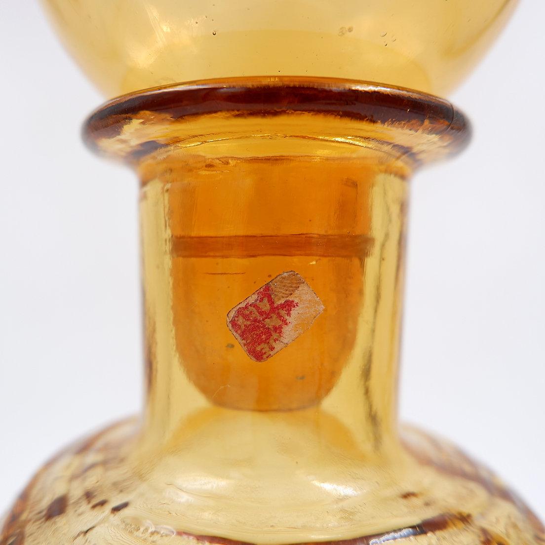 Vintage Amber Wavy Empoli Italian Glass MCM Dekanter Runde Ball Stopper im Angebot 3