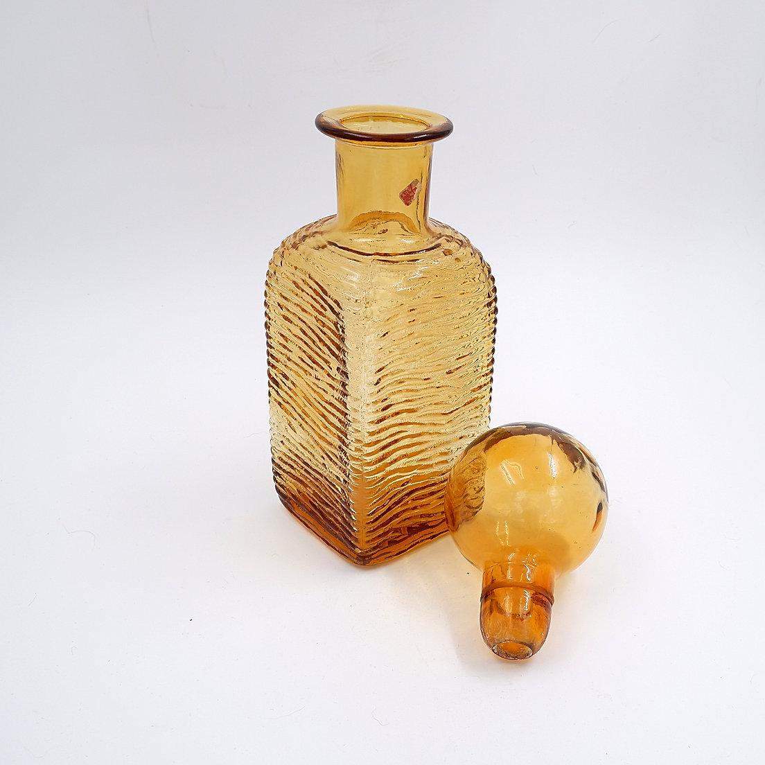 Vintage Amber Wavy Empoli Italian Glass MCM Dekanter Runde Ball Stopper im Angebot 4