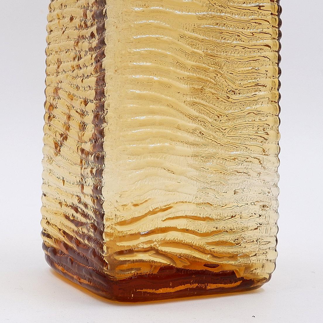 Vintage Amber Wavy Empoli Italian Glass MCM Dekanter Runde Ball Stopper im Angebot 5
