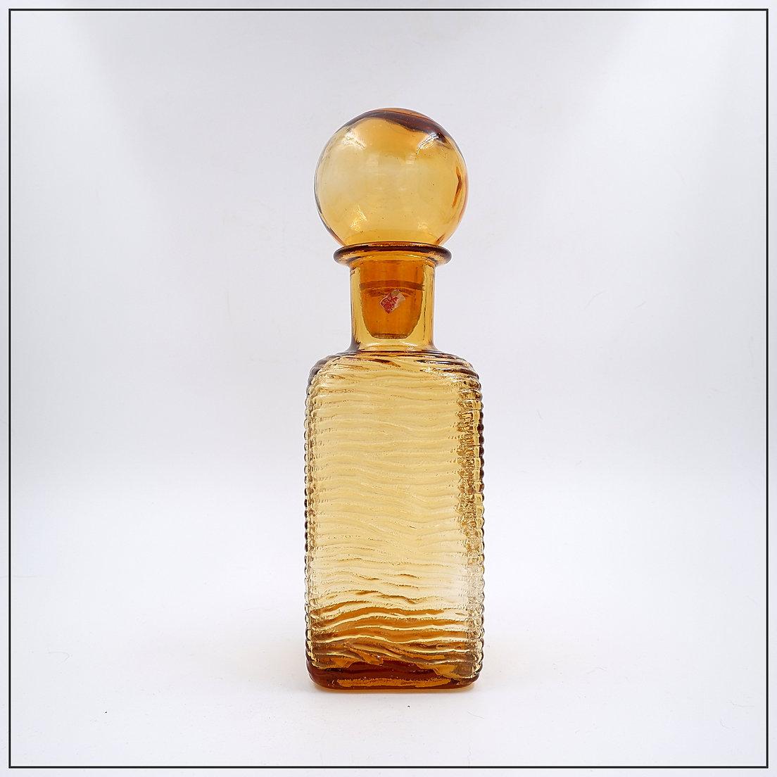 Vintage Amber Wavy Empoli Italian Glass MCM Dekanter Runde Ball Stopper (Glaskunst) im Angebot