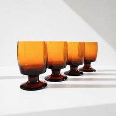 Vintage Amber Wine Goblets - Set of 4