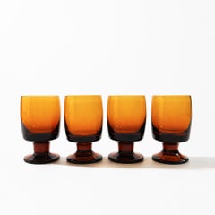 Vintage Amber Wine Goblets - Set of 4