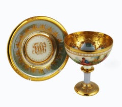 Vintage Ambrosius Lamm Hand-Painted Footed Cup and Saucer Gilt Romantic