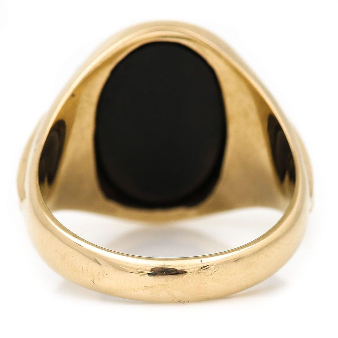 Women's or Men's Vintage American 10ct Yellow Gold Onyx Signet Ring, Circa 1960