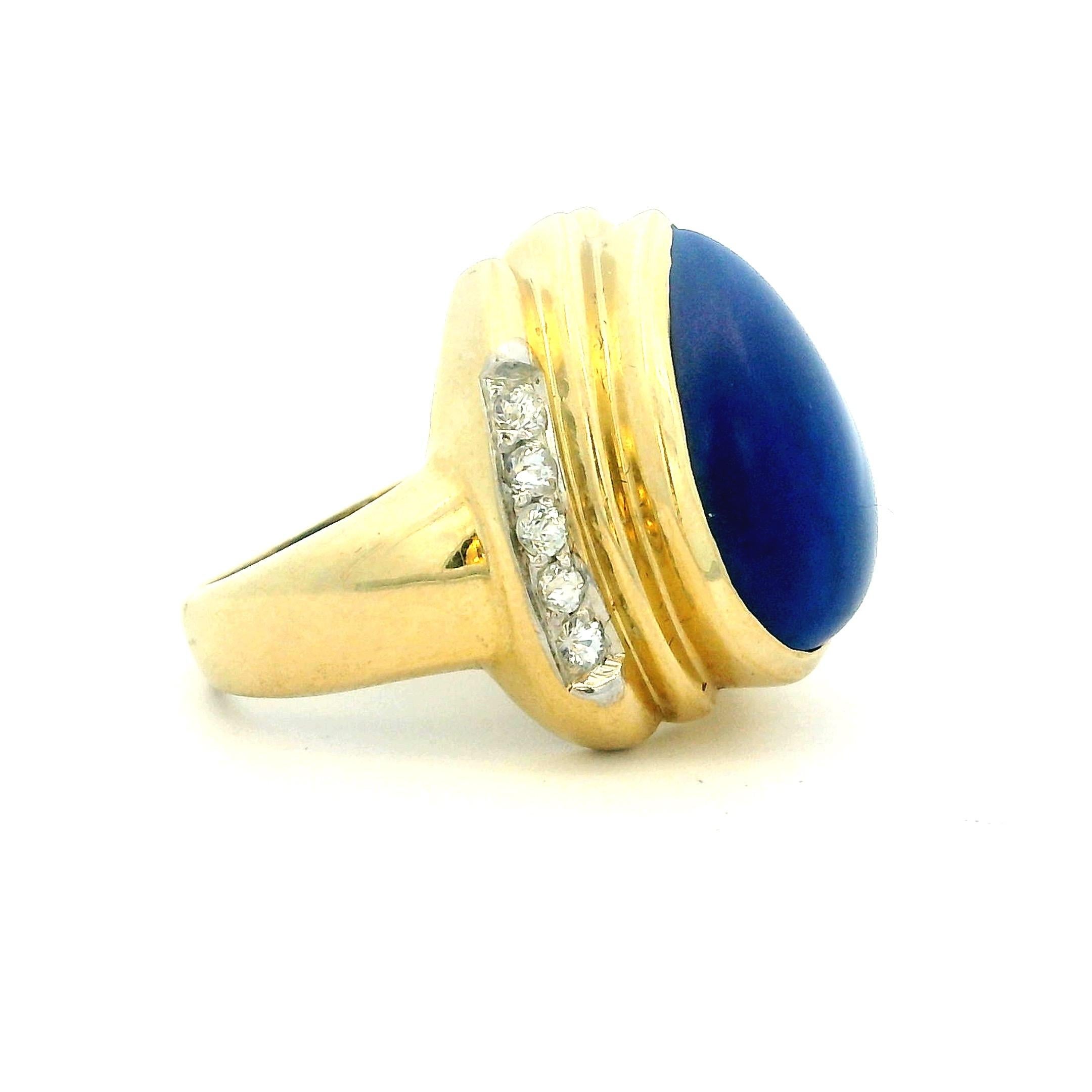 Modernista Anello vintage americano in oro 14K con accenti di lapislazzuli e diamanti da 5 carati in vendita