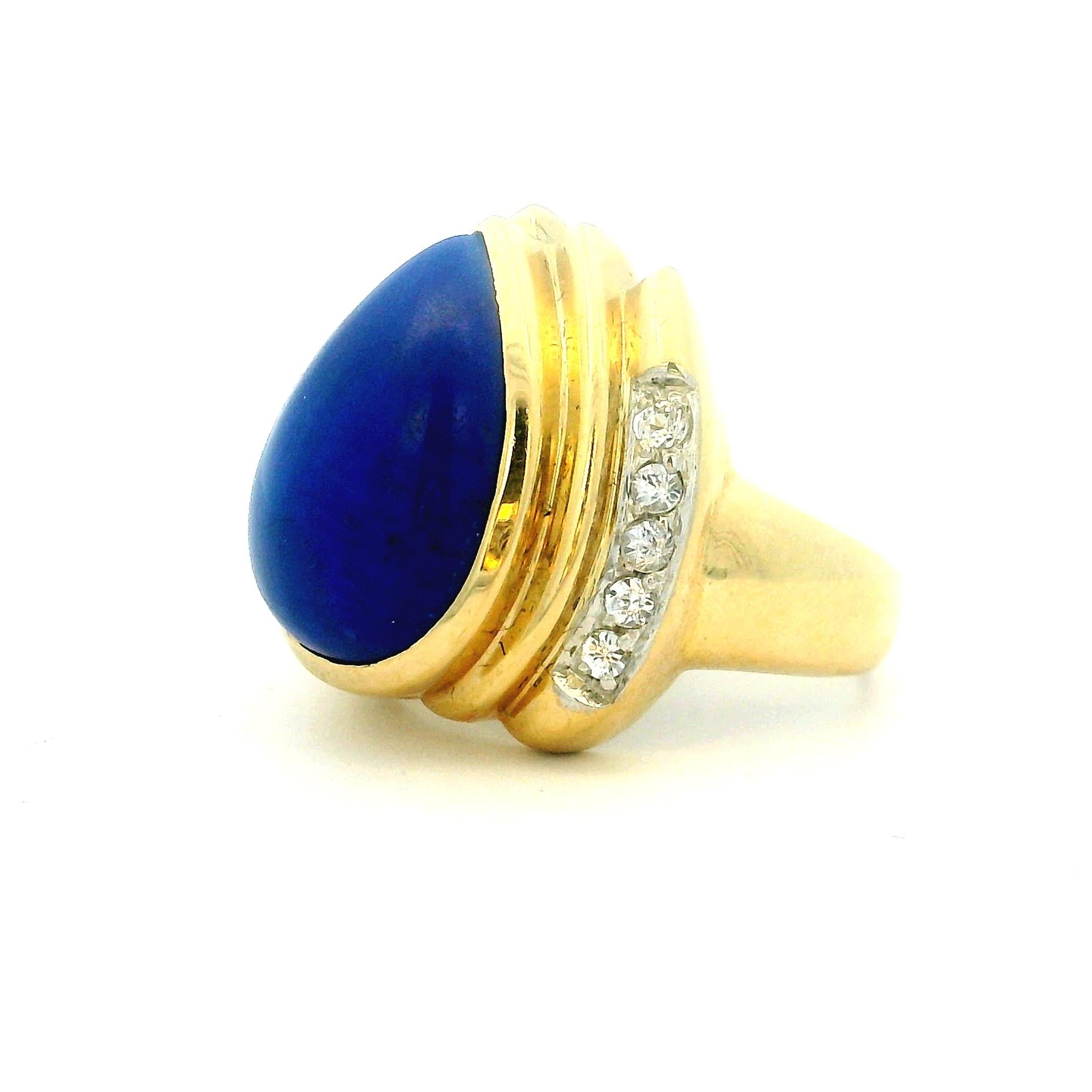 da uomo o donna Anello vintage americano in oro 14K con accenti di lapislazzuli e diamanti da 5 carati in vendita