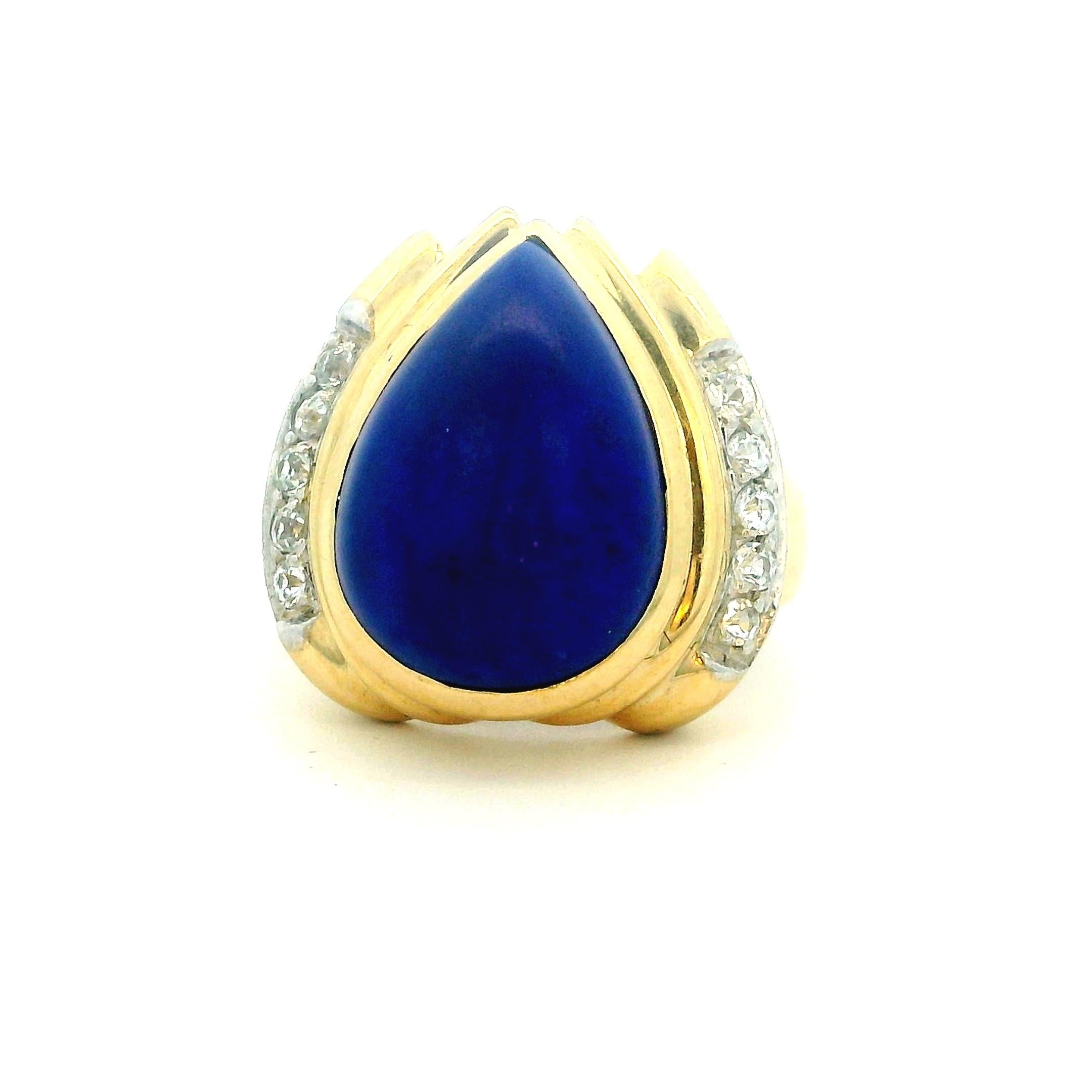 Anello vintage americano in oro 14K con accenti di lapislazzuli e diamanti da 5 carati in vendita 1