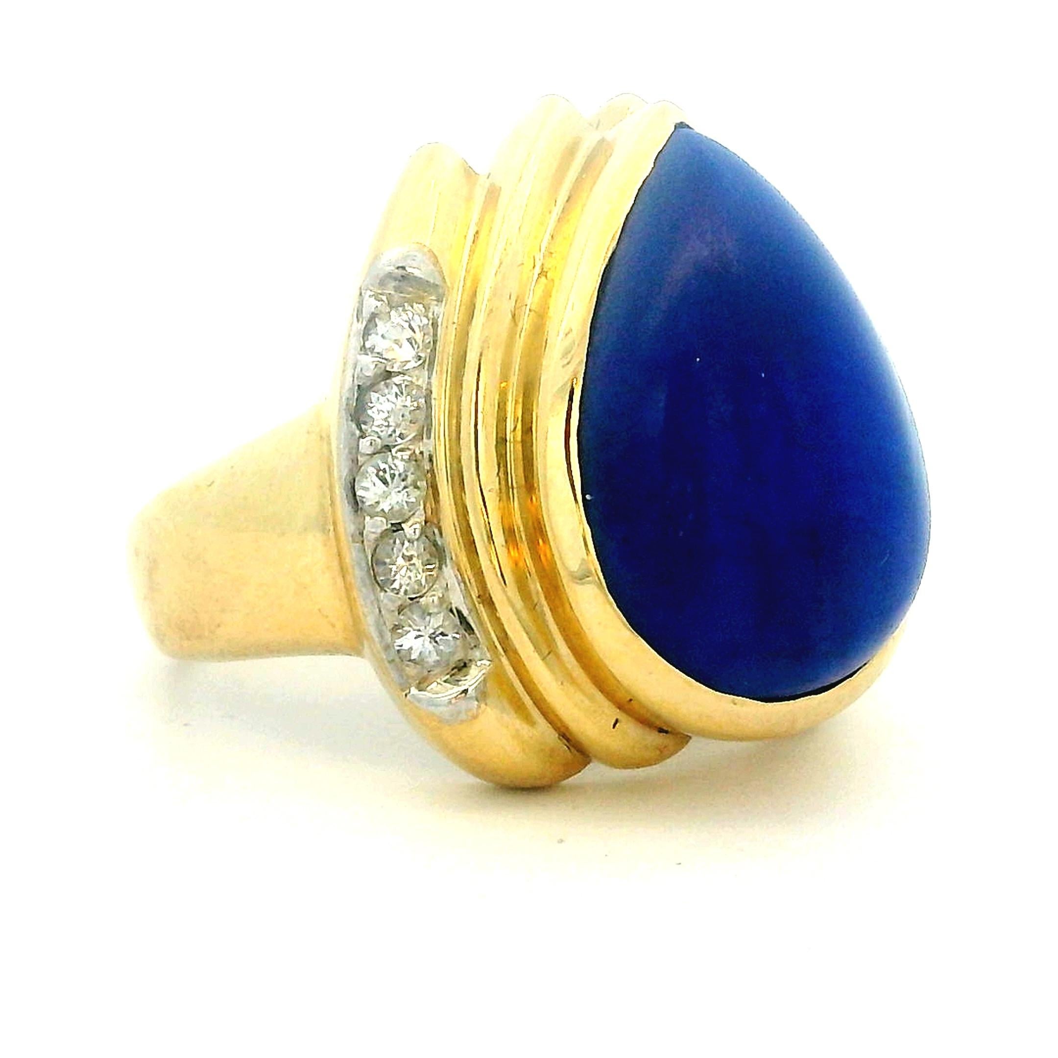 Anello vintage americano in oro 14K con accenti di lapislazzuli e diamanti da 5 carati in vendita 2