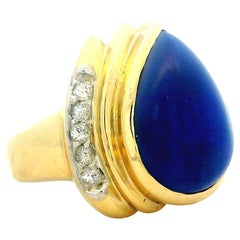 Vintage American 14K Gold Ring with 5 Carat Lapis Lazuli and Diamond Accents