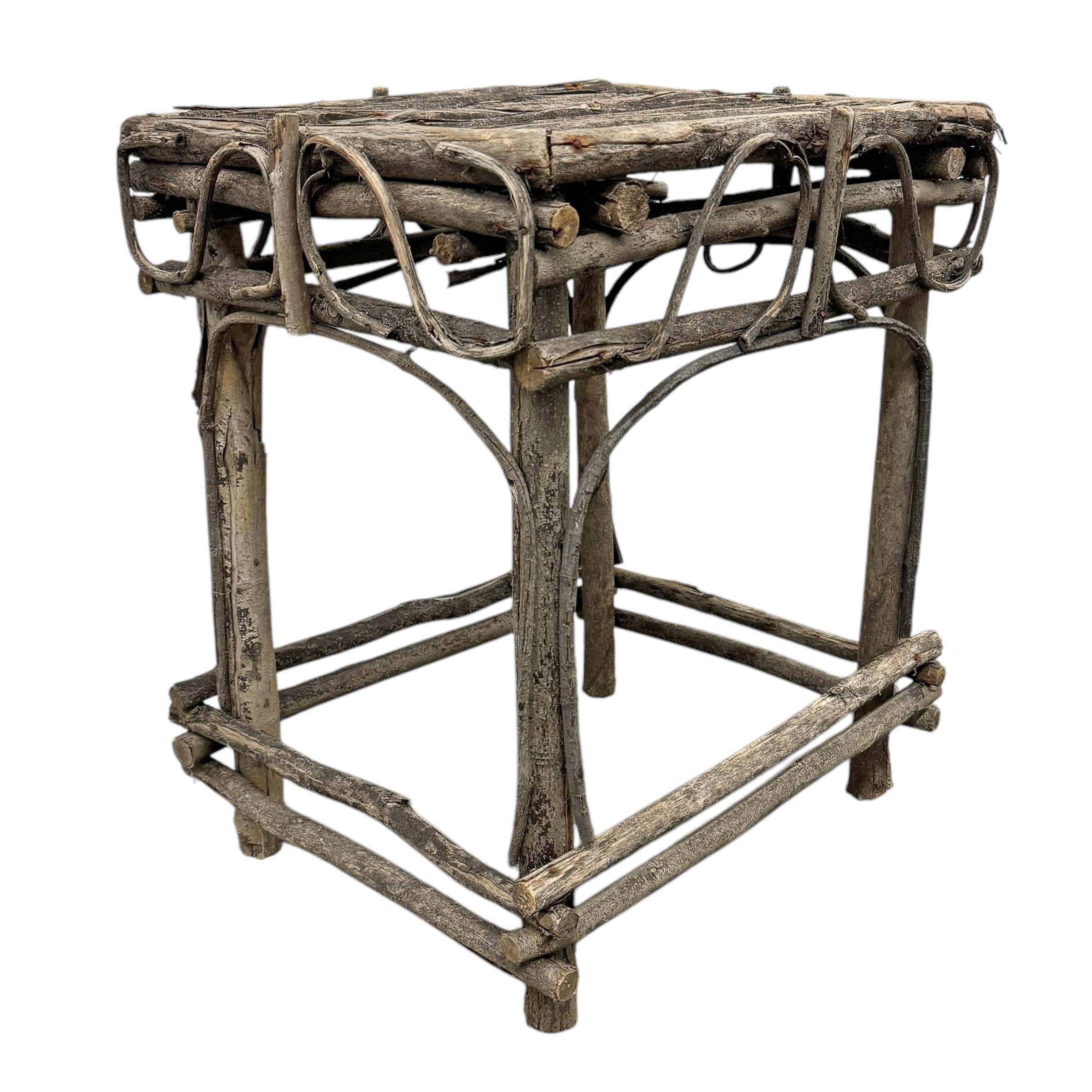 Hand-Crafted Vintage American Adirondack Style Twig Table