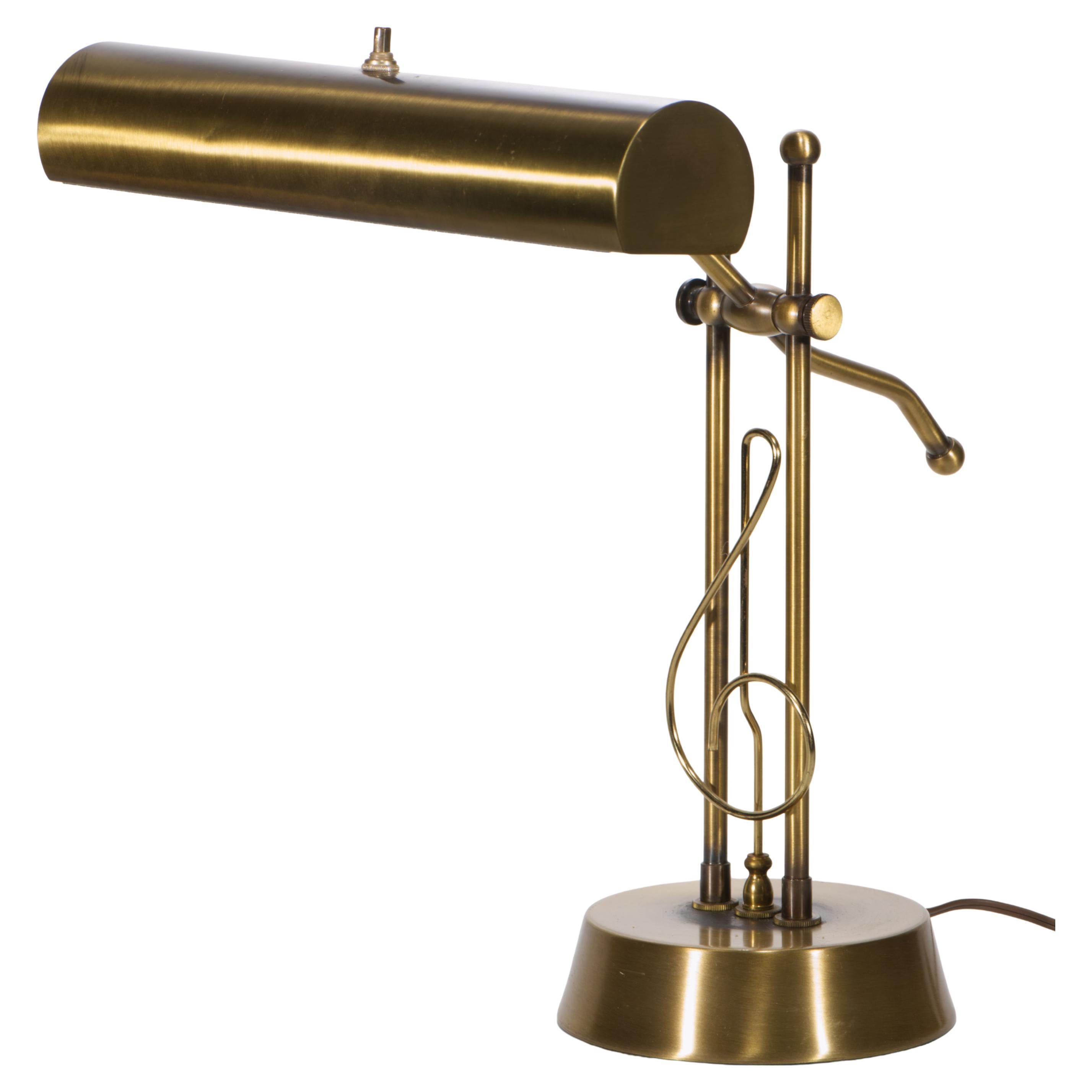Vintage American Adjustable Brass Piano Desk Banker
s Table Lamp, 1980s