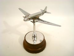 Vintage American Airlines Dc-3 Old Chrome Desk Model Airplane 1930's