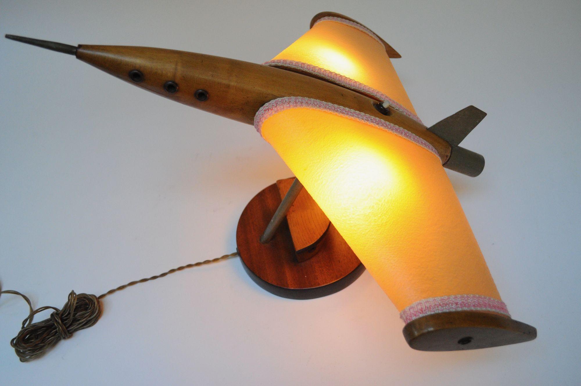 Metal Vintage American Airplane Table Lamp with Illuminated Wings For Sale