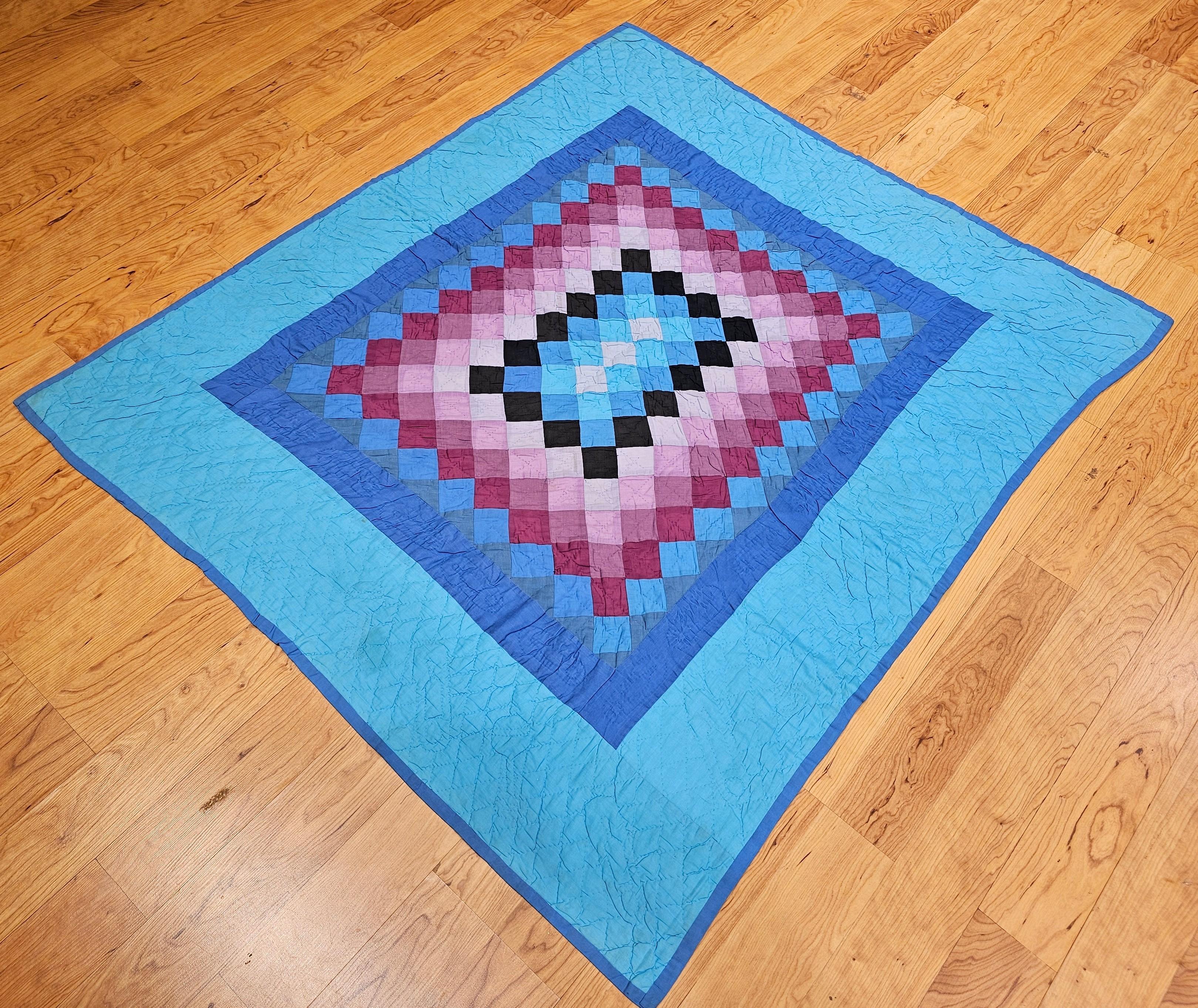 Vintage American Amish “Sunshine and Shadows” Hand-Stitched Cotton Quilt For Sale 8