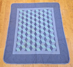 Vintage American Amish “Baby Blocks” Hand-Stitched Cotton Quilt